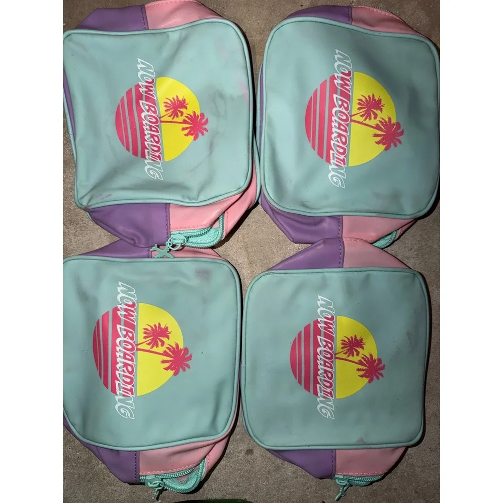 Ipsy Now Boarding Retro Tropical‎ Makeup Bag Set of 4 Pastel Colorblock Pouch